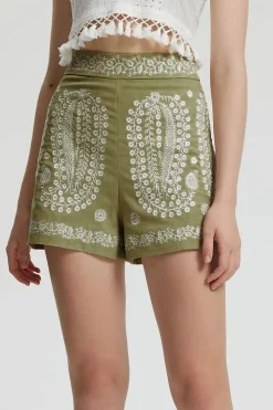 Embroidered High-Waist Shorts