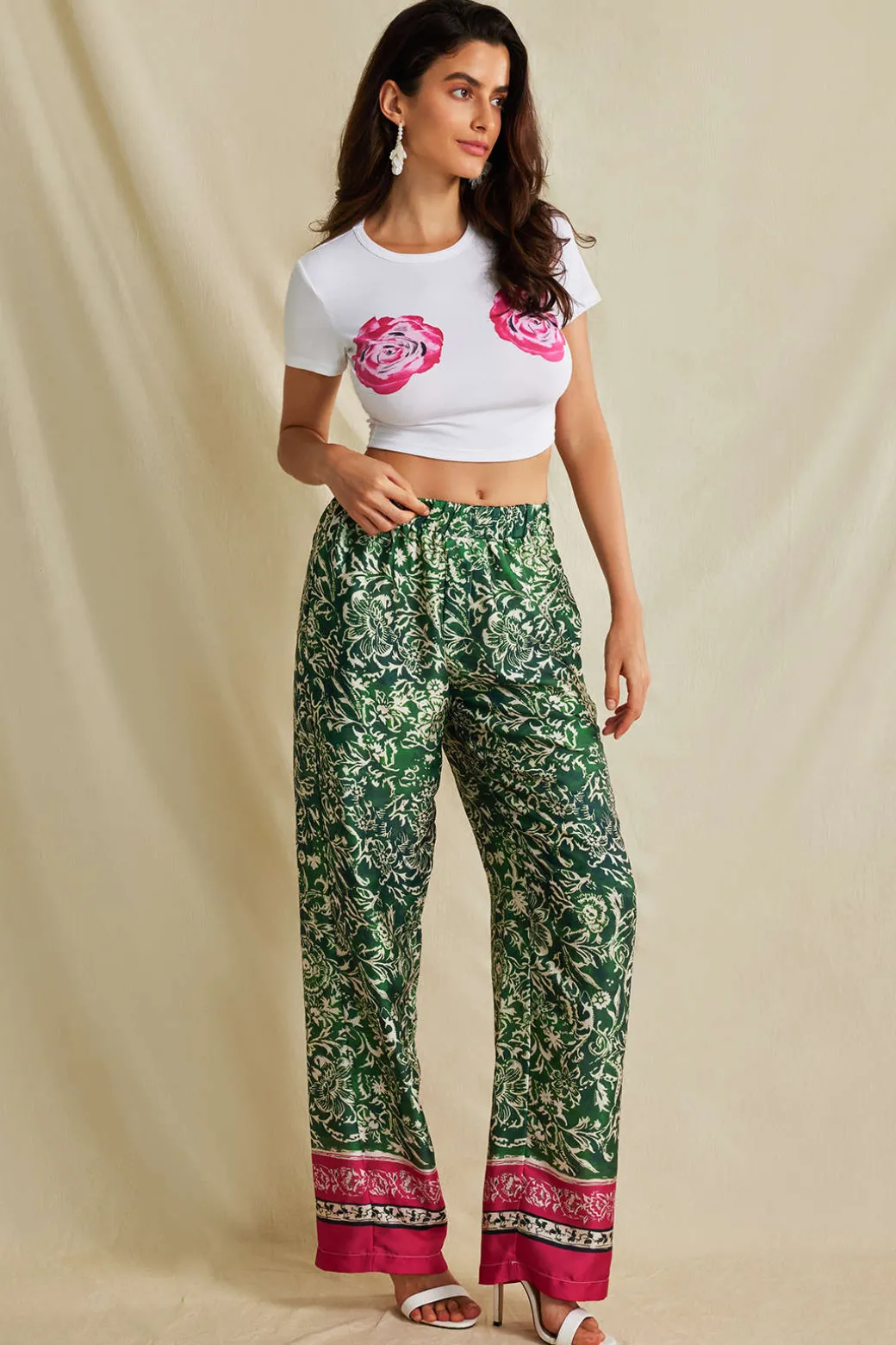 Ethnic Floral Print Wide Leg Pants