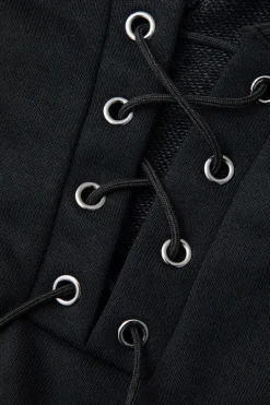 Eyelet Tie Ruched Drawstring Slit Mini Dress
