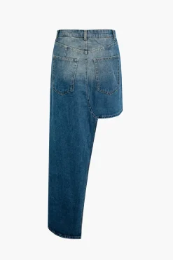 Faded Asymmetric Denim Mini Skirt