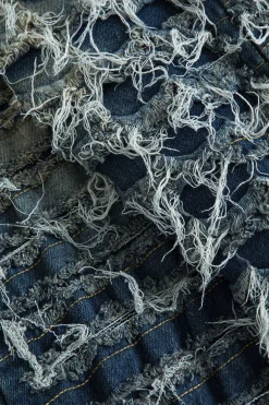 Faded Denim Fringe Flared Jeans