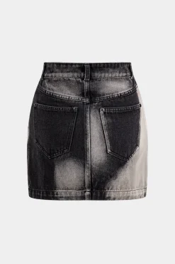 Faded Denim Pocket Button Skirt