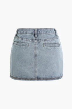 Faded Flap Pocket Cargo Denim Mini Skirt