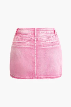 Faded Flap Pocket Cargo Denim Mini Skirt