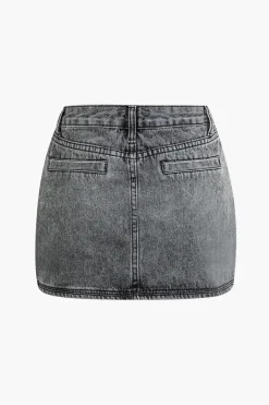 Faded Flap Pocket Cargo Denim Mini Skirt