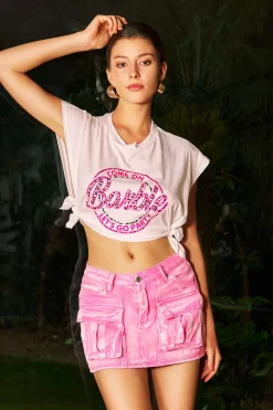 Faded Flap Pocket Cargo Denim Mini Skirt