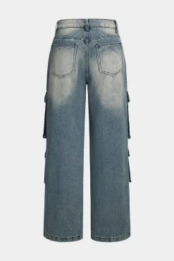 Faded Pocket Straight Leg Cargo Jeans