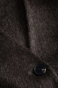 Faux Fur Button Pocket Long-Sleeve Coat With Scarf
