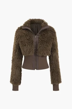 Faux Fur Knit Zipper Cardigan