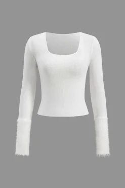 Faux Fur Patchwork Long-Sleeve Top