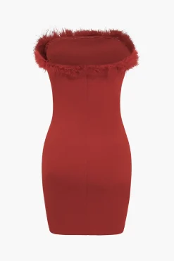 Faux Fur Strapless Mini Dress
