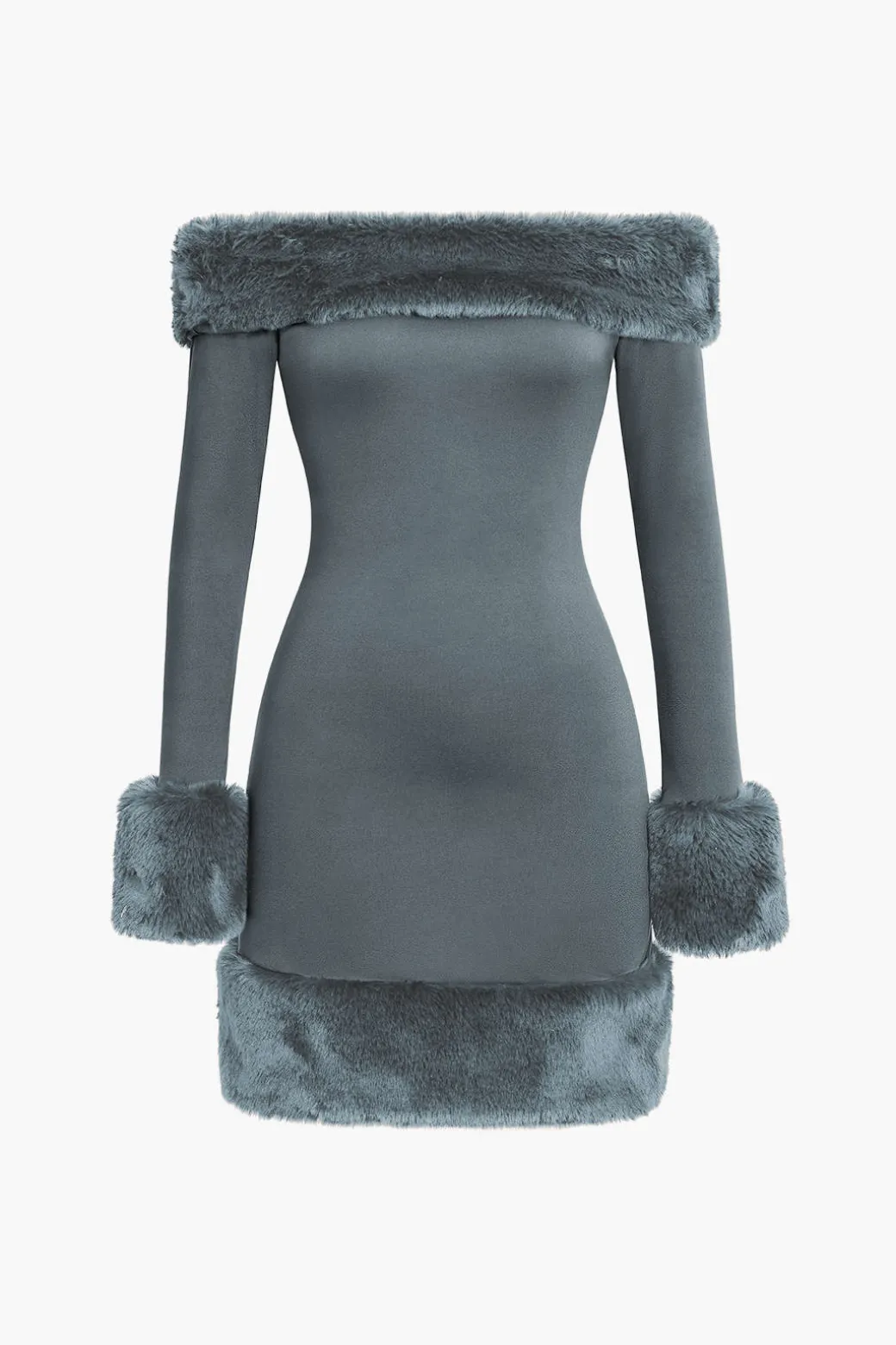 Faux Fur Trim Off Shoulder Midi Dress