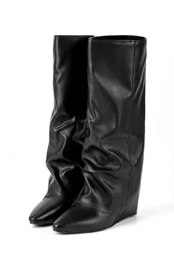 Faux Leather Almond Toe Mid Calf Boots