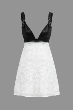 Faux Leather Appliques Sleeveless Mini Dress
