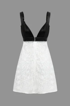 Faux Leather Appliques Sleeveless Mini Dress