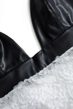 Faux Leather Appliques Sleeveless Mini Dress