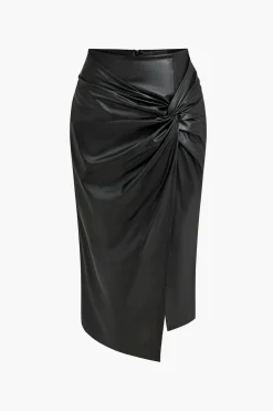 Faux Leather Asymmetrical Twist Knot Skirt