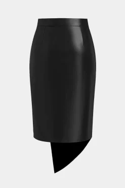 Faux Leather Asymmetrical Ruched Skirt