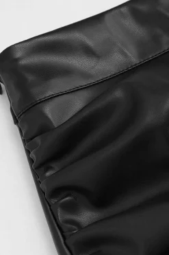 Faux Leather Asymmetrical Ruched Skirt