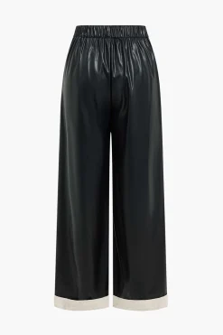 Faux Leather Asymmetrical Patchwork Trousers