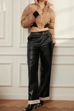 Faux Leather Asymmetrical Patchwork Trousers