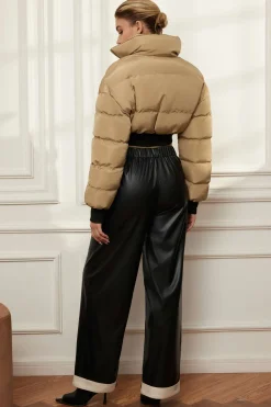 Faux Leather Asymmetrical Patchwork Trousers