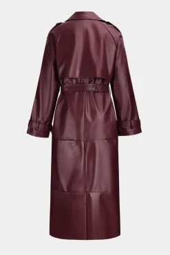 Faux Leather Belted Button Coat
