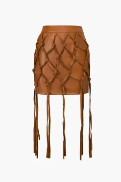 Faux Leather Braiding Fringe Mini Skirt