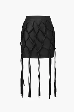 Faux Leather Braiding Fringe Mini Skirt