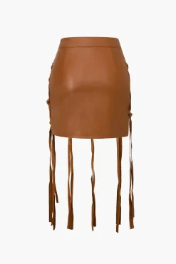 Faux Leather Braiding Fringe Mini Skirt
