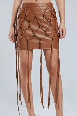 Faux Leather Braiding Fringe Mini Skirt