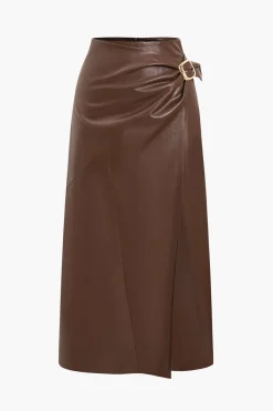 Faux Leather Buckle Skirt