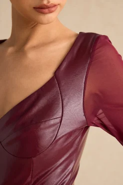 Faux Leather Bustier Long Sleeve Bodysuit