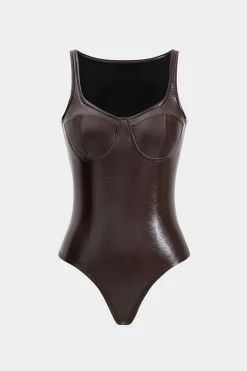 Faux Leather Bustier Sleeveless Bodysuit