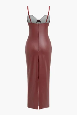 Faux Leather Bustier Slip Midi Dress