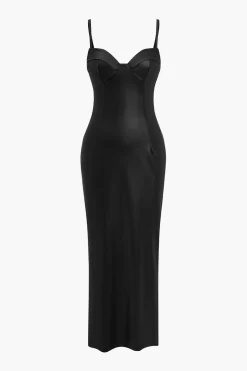 Faux Leather Bustier Slip Midi Dress