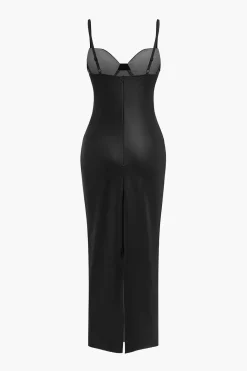 Faux Leather Bustier Slip Midi Dress
