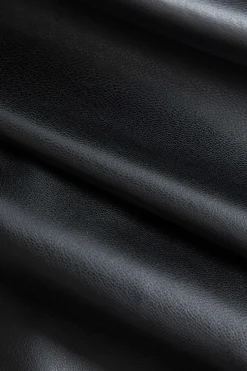 Faux Leather Button Asymmetrical Belted Coat