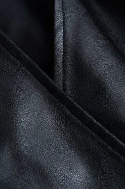 Faux Leather Button Belted Jacket