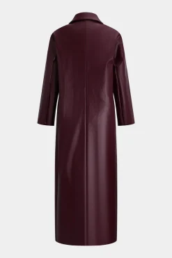 Faux Leather Button Fake Pockets Coat