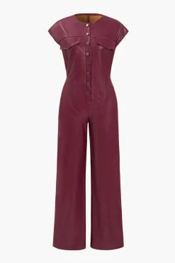 Faux Leather Button Jumpsuit