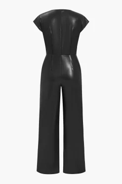 Faux Leather Button Jumpsuit