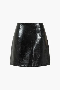 Faux Leather Button Mini Skirt