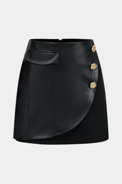Faux Leather Button Mini Skirt
