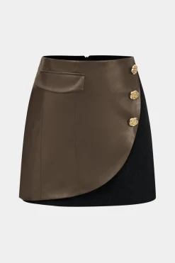 Faux Leather Button Mini Skirt