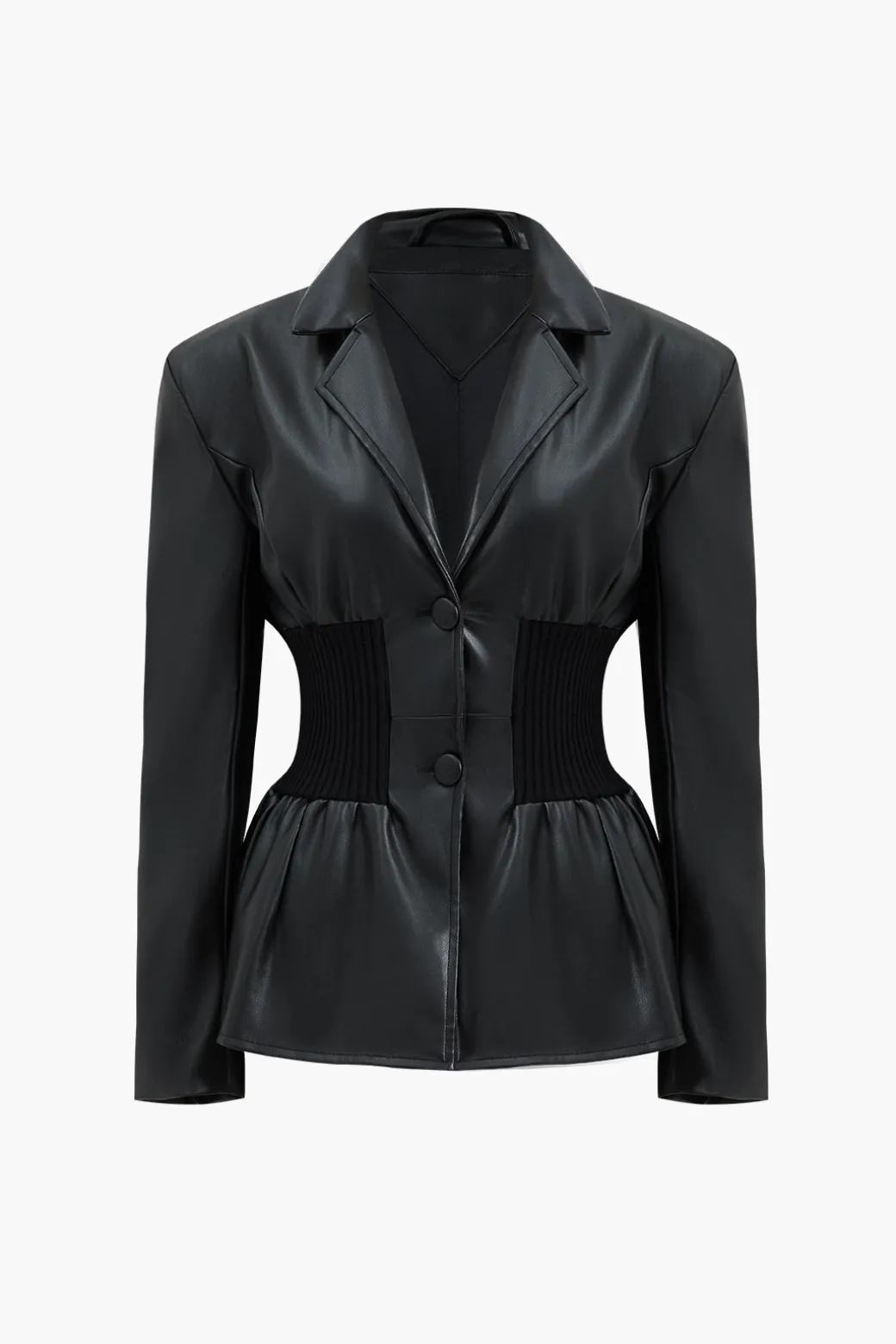 Faux Leather Button Patchwork Blazer