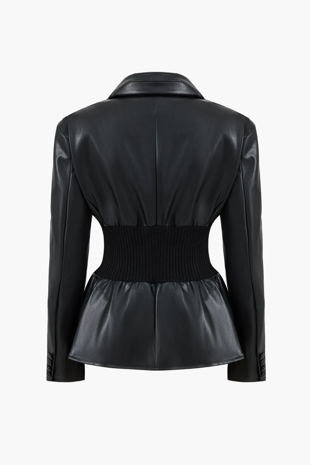 Faux Leather Button Patchwork Blazer