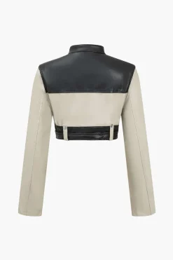 Faux Leather Button Patchwork Jacket