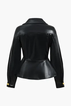 Faux Leather Button Ruched Jacket