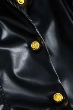 Faux Leather Button Ruched Jacket